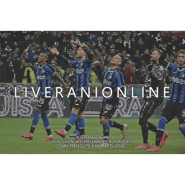 esultanza finale Inter - Lautaro Martinez e Christian Eriksen e Ashley Young Inter vs Fiorentina Coppa Italia - quarti di finale Milano 29-01-2020 Stadio Giuseppe Meazza - San Siro foto Roberto Garavaglia - ag. Aldo Liverani sas/ AGENZIA ALDO LIVERANI SAS