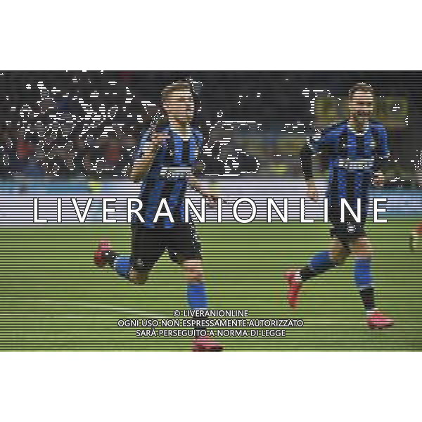 Nicolo’ Barella (Inter) e sulla DX Christian Eriksen (Inter) Inter vs Fiorentina Coppa Italia - quarti di finale Milano 29-01-2020 Stadio Giuseppe Meazza - San Siro foto Roberto Garavaglia - ag. Aldo Liverani sas