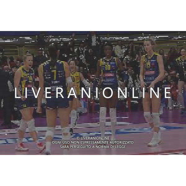 Volley Coppa Italia Femminile 2019/2020 Busto Arsizio, Italia 01/02/2020 Semifinali - Imoco Volley Conegliano vs Savino Del Bene Scandicci Nella foto: esultanza Paola Egonu, 18 (Imoco Volley Conegliano), Kimberly Hill, 15 (Imoco Volley Conegliano) e compagne FOTO SALVO BARBAGALLO-ALESSIO MARINI-AG ALDO LIVERANI SAS