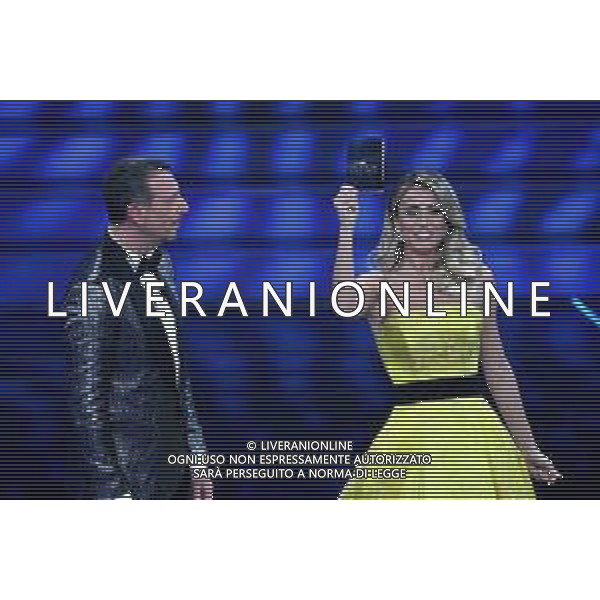 Foto: Aldo Liverani 04/02/2020 Sanremo (Italia) Spettacolo Serata n\'1 - 70\' Festival di Sanremo Teatro Ariston Nella foto: Amadeus e Diletta Leotta Photo: Aldo Liverani 04 February 2020 Sanremo (Italy) Entertainment Day 1 of 70\' Festival Sanremo In the pic: Amadeus and Diletta Leotta