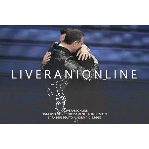 Foto: Aldo Liverani 04/02/2020 Sanremo (Italia) Spettacolo Serata n\'1 - 70\' Festival di Sanremo Teatro Ariston Nella foto: Amadeus e Tiziano Ferro Photo: Aldo Liverani 04 February 2020 Sanremo (Italy) Entertainment Day 1 of 70\' Festival Sanremo In the pic: Fiorello and Tiziano Ferro