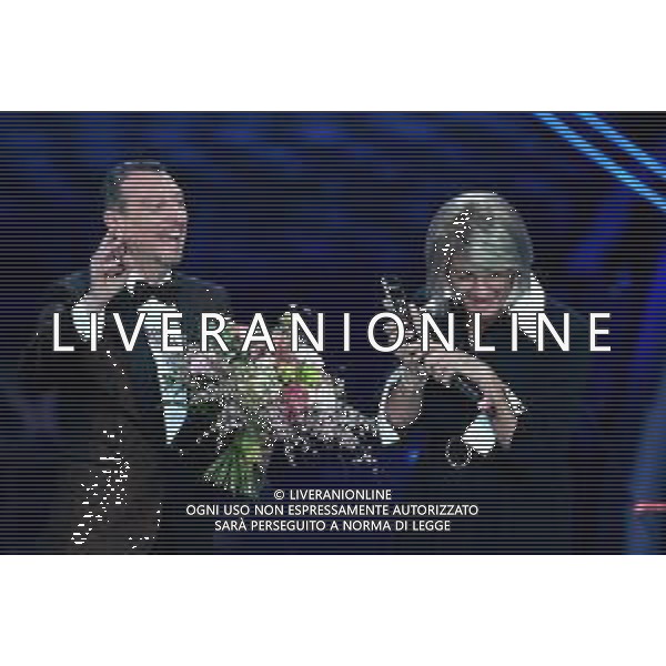 Foto: Aldo Liverani 05/02/2020 Sanremo (Italia) Spettacolo Serata n\'2 - 70\' Festival di Sanremo Teatro Ariston Nella foto: Fiorello e Amadeus Photo: Aldo Liverani 05 February 2020 Sanremo (Italy) Entertainment Day 2 of 70\' Festival Sanremo In the pic: Fiorello and Amadeus