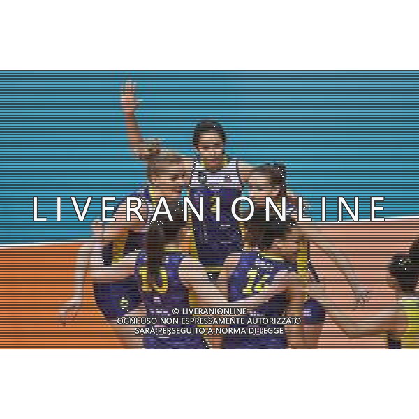 Volley Champions League Women 2019/2020 Siena, Italia 05/02/2020 Savino Del Bene Scandicci vs Vakifbank Istanbul Nella foto: Esultanza Savino Del Bene Scandicci ©Lisa Guglielmi - Alessio Marini / AGENZIA ALDO LIVERANI SAS