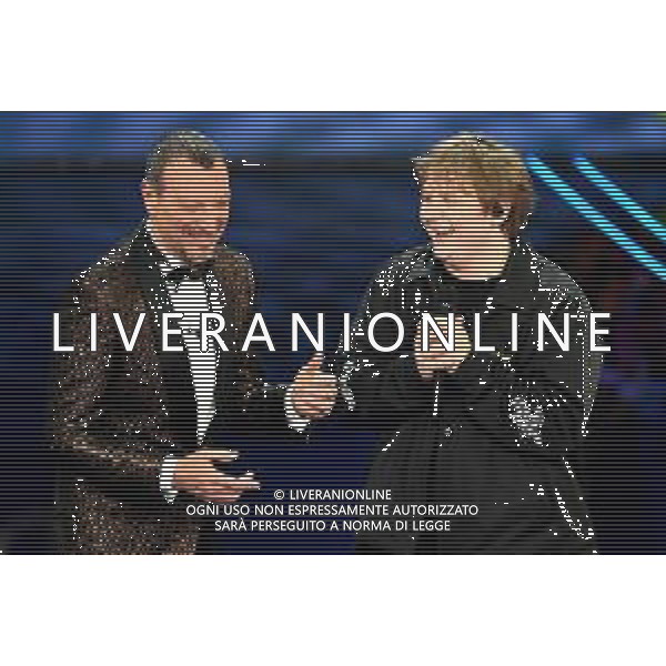 Foto: Aldo Liverani 06/02/2020 Sanremo (Italia) Spettacolo Serata n\'3 - 70\' Festival di Sanremo Teatro Ariston Nella foto: Amadeus e Lewis Capaldi Photo: Aldo Liverani 06 February 2020 Sanremo (Italy) Entertainment Day 3 of 70\' Festival Sanremo In the pic: Amadeus and Lewis Capaldi