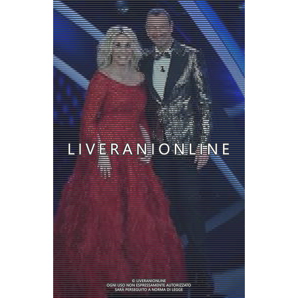 Foto: Aldo Liverani 07/02/2020 Sanremo (Italia) Spettacolo Serata n\'4 - 70\' Festival di Sanremo Teatro Ariston Nella foto: Amadeus, Antonella Clerici Photo: Aldo Liverani 07 February 2020 Sanremo (Italy) Entertainment Day 4 of 70\' Festival Sanremo In the pic: Amadeus, Antonella Clerici