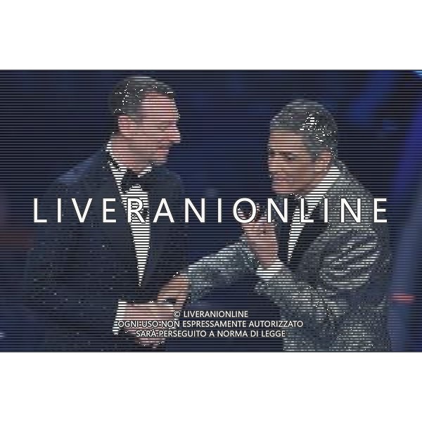 Foto: Aldo Liverani 07/02/2020 Sanremo (Italia) Spettacolo Serata n\'4 - 70\' Festival di Sanremo Teatro Ariston Nella foto: Amadeus, Fiorello Photo: Aldo Liverani 07 February 2020 Sanremo (Italy) Entertainment Day 4 of 70\' Festival Sanremo In the pic: Amadeus, Fiorello