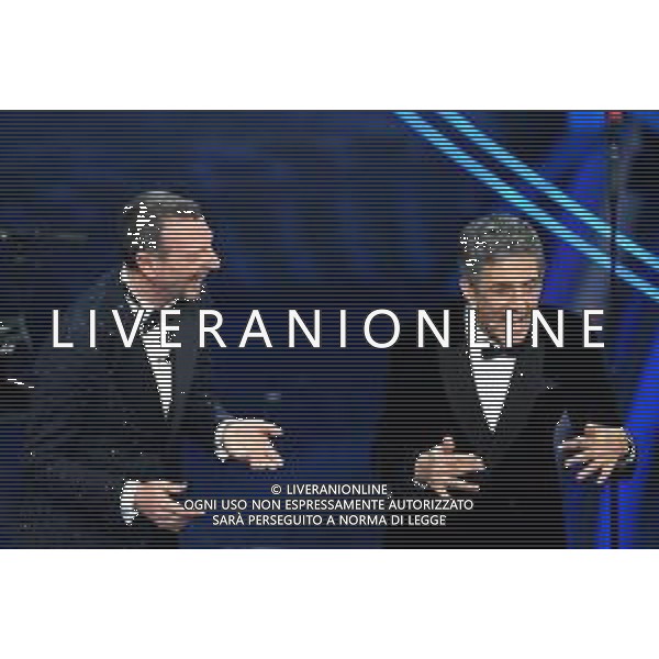 Foto: Aldo Liverani 07/02/2020 Sanremo (Italia) Spettacolo Serata n\'4 - 70\' Festival di Sanremo Teatro Ariston Nella foto: Amadeus, Fiorello Photo: Aldo Liverani 07 February 2020 Sanremo (Italy) Entertainment Day 4 of 70\' Festival Sanremo In the pic: Amadeus, Fiorello