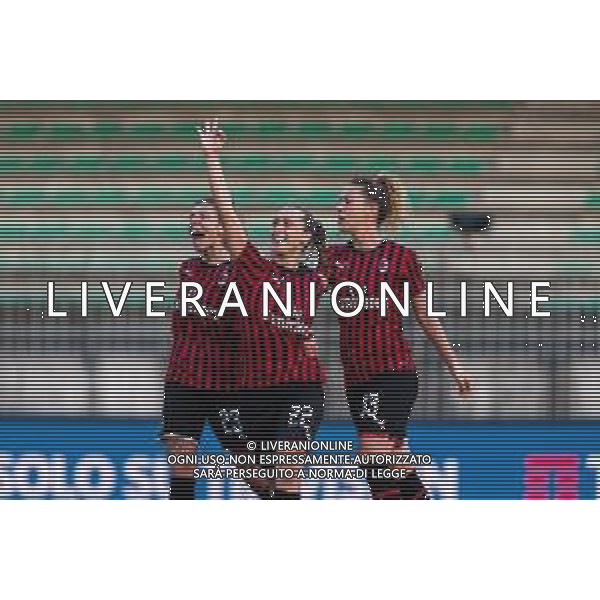 Calcio Coppa Italia Femminile 2019/2020 Milano, Italia 08/02/2020 Milan vs Fiorentina Women\'s Nella foto: Deborah Salvatori Rinaldi (Milan), Francesca Vitale (Milan) e Miriam Longo (Milan) esultanza gol ©Francesco Scaccianoce - Alessio Marini / AGENZIA ALDO LIVERANI SAS