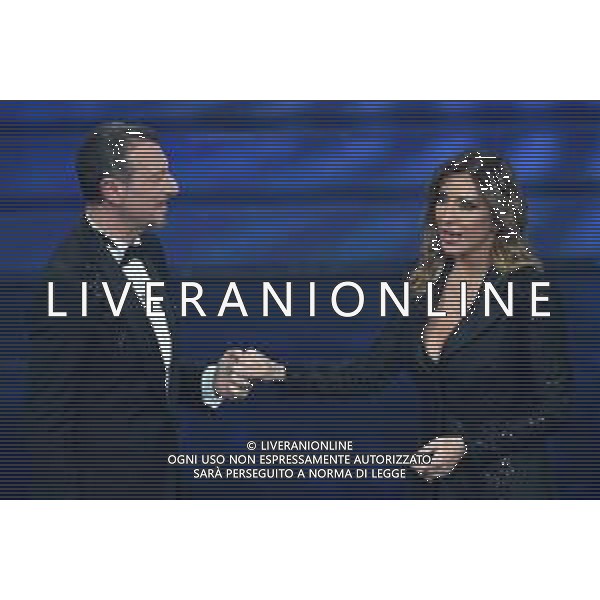 Foto: Aldo Liverani 08/02/2020 Sanremo (Italia) Spettacolo Serata n\'5 - 70\' Festival di Sanremo Teatro Ariston Nella foto: Sabrina Salerno, Amadeus Photo: Aldo Liverani 08 February 2020 Sanremo (Italy) Entertainment Day 5 of 70\' Festival Sanremo In the pic: Sabrina Salerno, Amadeus