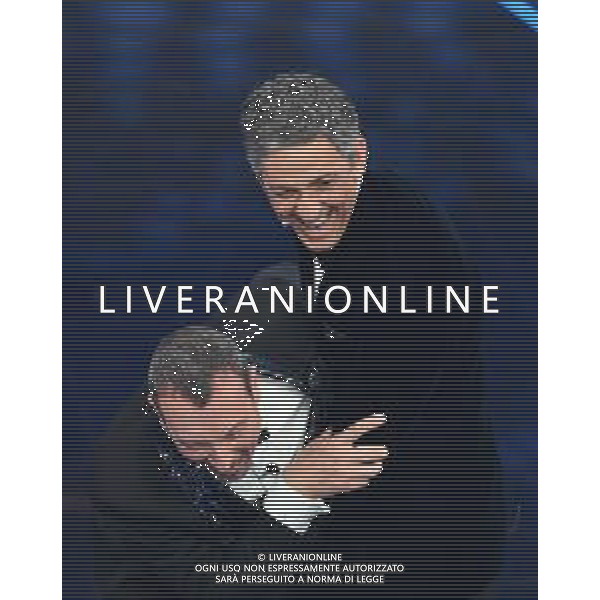 Foto: Aldo Liverani 08/02/2020 Sanremo (Italia) Spettacolo Serata n\'5 - 70\' Festival di Sanremo Teatro Ariston Nella foto: Amadeus, Fiorello Photo: Aldo Liverani 08 February 2020 Sanremo (Italy) Entertainment Day 5 of 70\' Festival Sanremo In the pic: Amadeus, Fiorello