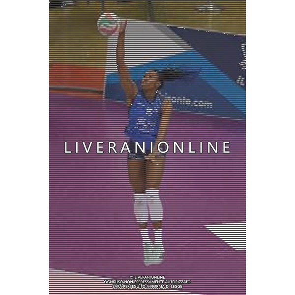 Campionato di Volley Serie A1 Femminile 2019/2020 Firenze, Italia 09/02/2020 Il Bisonte Firenze vs Reale Mutua Fenera Chieri Nella foto: Nkwakalor Sylvia in battuta al salto (Il Bisonte) ©Filippo Tomasi - Alessio Marini / AGENZIA ALDO LIVERANI SAS