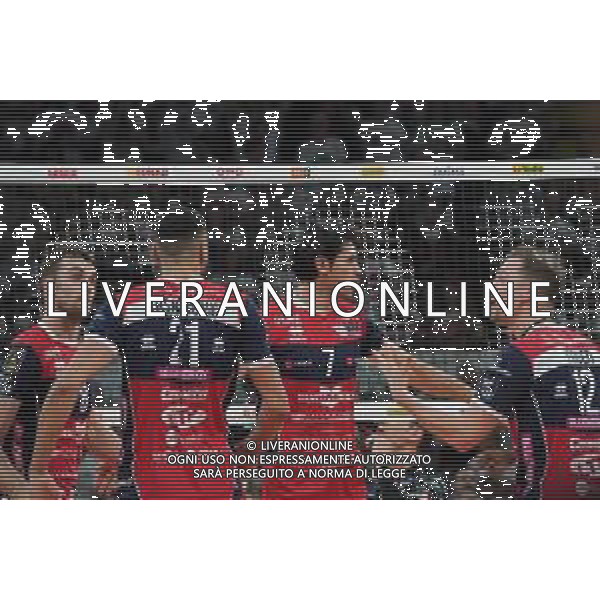 Campionato di Volley Superlega Serie A 2019/2020 Perugia, Italia 09/02/2020 Sir Safety Conad Perugia vs Gas Sales Piacenza Nella foto: gas sales piacenza esulta FOTO LORIS CERQUIGLINI-ALESSIO MARINI-AG ALDO LIVERANI SAS