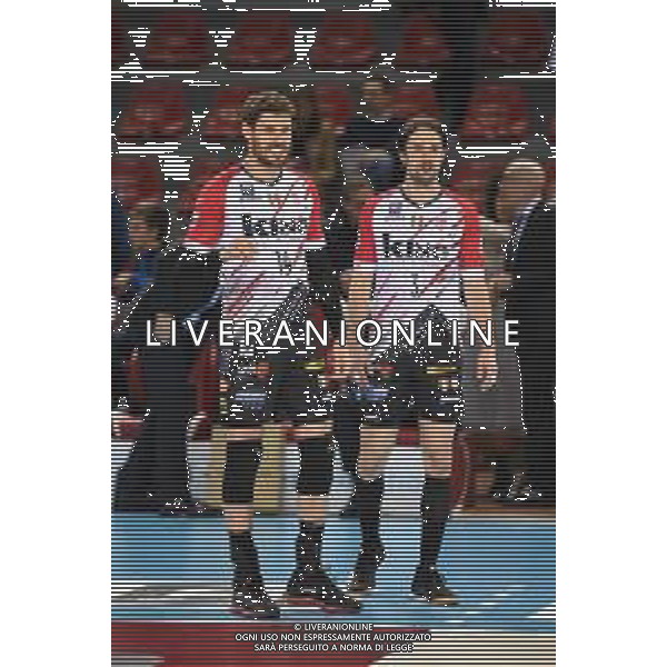 Campionato di Volley Superlega Serie A 2019/2020 Civitanova, Italia 09/02/2020 Cucine Lube Civitanova - Consar Ravenna Nella foto: Mossa De Rezende Bruno (Cucine Lube Civitanova) D\'Hulst Stijn (Cucine Lube Civitanova) FOTO ROBERTO BATOMEOLI-ALESSIO MARINI-AG ALDO LIVERANI SAS