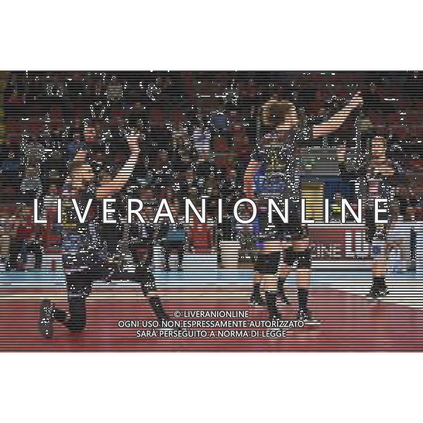 Campionato di Volley Superlega Serie A 2019/2020 Civitanova, Italia 09/02/2020 Cucine Lube Civitanova - Consar Ravenna Nella foto: Juantorena Osmany (Cucine Lube Civitanova) Rychlicki Kamil (Cucine Lube Civitanova) Kovar Jiri (Cucine Lube Civitanova) FOTO ROBERTO BATOMEOLI-ALESSIO MARINI-AG ALDO LIVERANI SAS