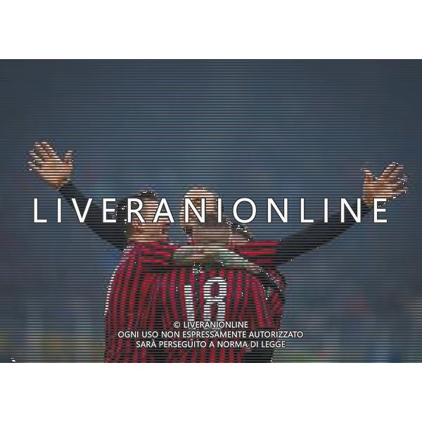 Campionato di Calcio Serie A 2019/2020 Milano, Italia 09/02/2020 Inter vs Milan Nella foto: Zlatan Ibrahimovic of AC Milan celebrates with his teammates goal FOTO FABRIZIO CARABELLI-ALESSIO MARINI-AG ALDOL IVERANI SAS