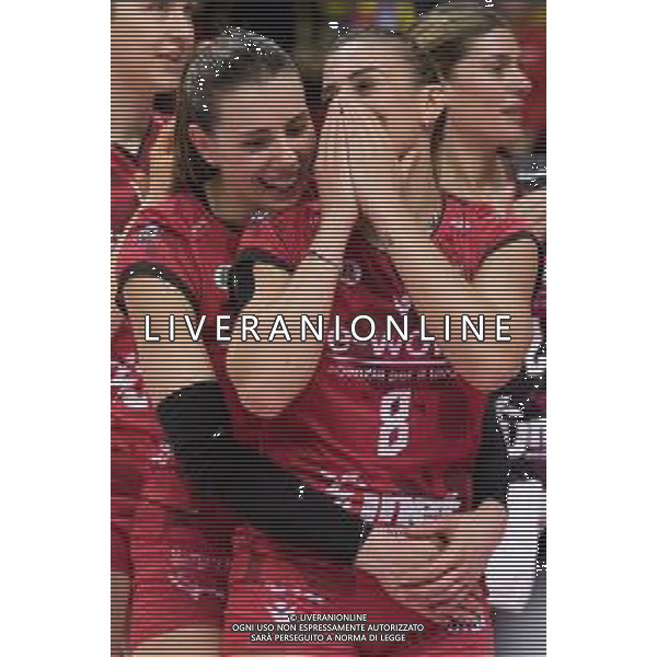 Campionato di Volley Serie A1 Femminile 2019/2020 Busto Arsizio, Italia 09/02/2020 Unet E-Work Busto Arsizio vs Igor Gorgonzola Novara Nella foto: Alessia Orro e Alessia Gennari (UYBA Unet E-Work Busto Arsizio) FOTO ELISA CALABRESE-ALESSIO MARINI-AG ALDO LIVERANI SAS