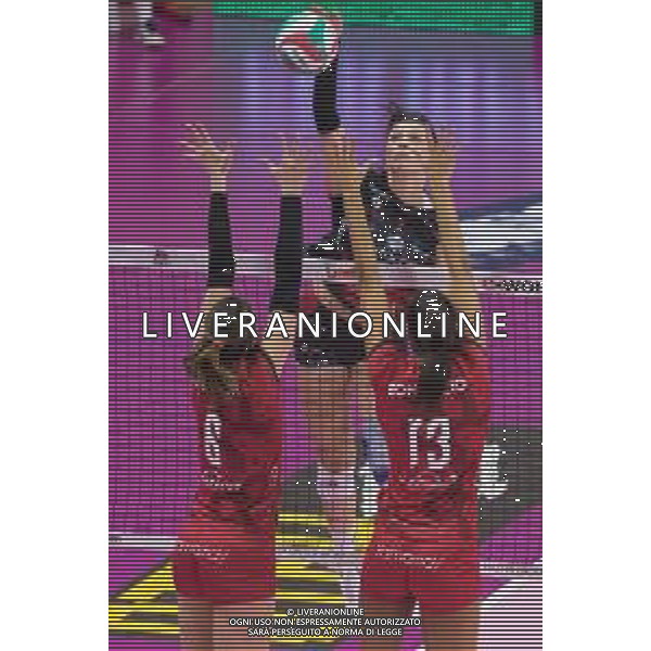 Campionato di Volley Serie A1 Femminile 2019/2020 Busto Arsizio, Italia 12/02/2020 Unet E-Work Busto Arsizio-Bartoccini Fortinfissi Perugia Nella foto: schiacciata di Rosamaria Montibeller Bartoccini Fortinfissi Perugia) ©Elisa Calabrese - Alessio Marini / AGENZIA ALDO LIVERANI SAS