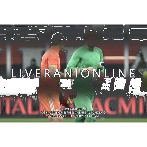Gianluigi Buffon (Juventus) SX e Gianluigi Donnarumma (Milan) DX a fine gara Milan vs Juventus Coppa Italia - semifinale gara di andata Milano 13-02-2020 Stadio Giuseppe Meazza - San Siro foto Roberto Garavaglia - ag. Aldo Liverani sas