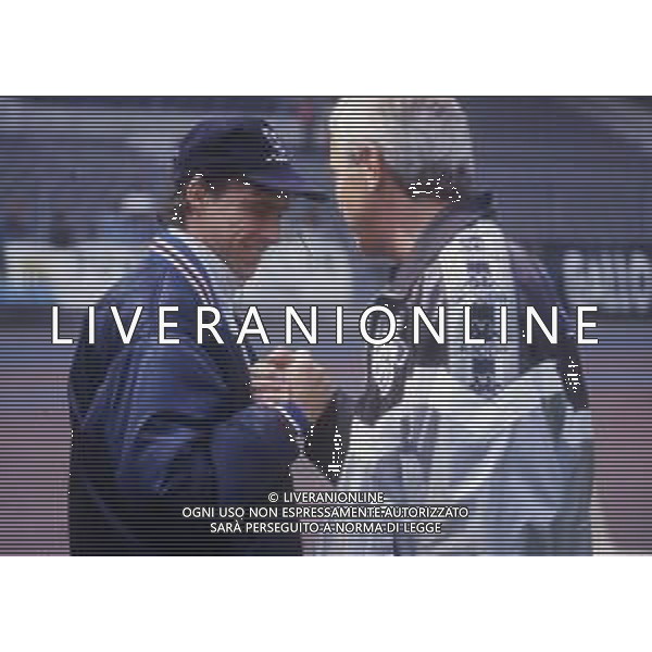 RETROSPETTIVA MARCELLO LIPPI ALLENATORE NELLA FOTO MARCELLO LIPPI ALLENATORE JUVENTUS NELL\'ANNO 1995-1996 CON ENRICO CHIESA AG ALDO LIVERANI SAS