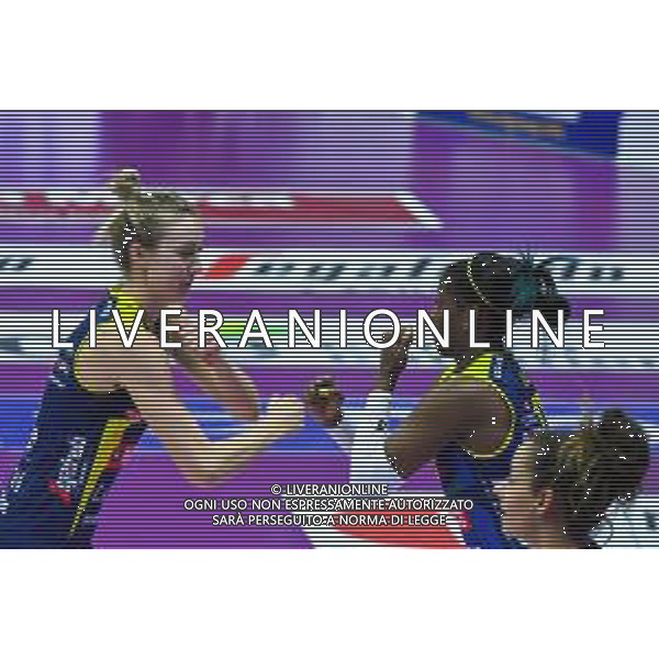 Campionato di Volley Serie A1 Femminile 2019/2020 Treviso, Italia 16/02/2020 Imoco Volley Conegliano vs Igor Gorgonzola Novara Nella foto: Miriam Sylla e Kimberly Hill foto flavio pavanello-alessio ,arini-ag aldo liverani sas
