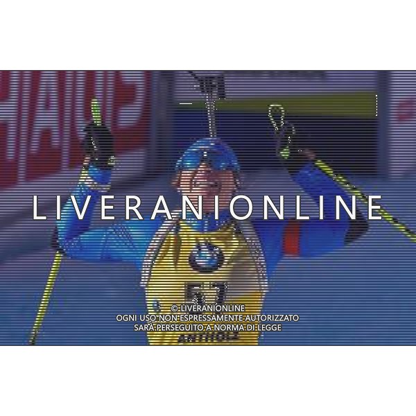 Biathlon Anterselva (BZ), Italia 18/02/2020 IBU World Cup Biathlon 2020 - 15 Km Individuale Femminile Nella foto: Dorothea Wierer (ITA) esulta al traguardo dopo aver vinto la medaglia di oro FOTO FRANCO DE BERNARDI-ALESSIO MARINI-AG ALDO LIVERANI SAS