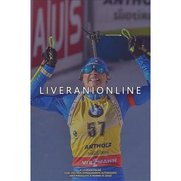 Biathlon Anterselva (BZ), Italia 18/02/2020 IBU World Cup Biathlon 2020 - 15 Km Individuale Femminile Nella foto: Dorothea Wierer (ITA) esulta al traguardo dopo aver vinto la medaglia di oro FOTO FRANCO DE BERNARDI-ALESSIO MARINI-AG ALDO LIVERANI SAS
