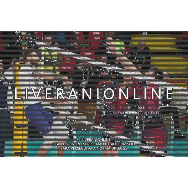 Volley Champions League Men 2019/2020 Perugia, Italia 19/02/2020 Sir Sicoma Monini Perugia vs Projekt Warszawa Nella foto: andrzej wrona (n.8 centrale_middle blocker verva warszawa orlen paliwa) schiaccia FOTO LORIS CERQUIGLINI-ALESSIO MARINI-AG ALDO LIVERANI SAS