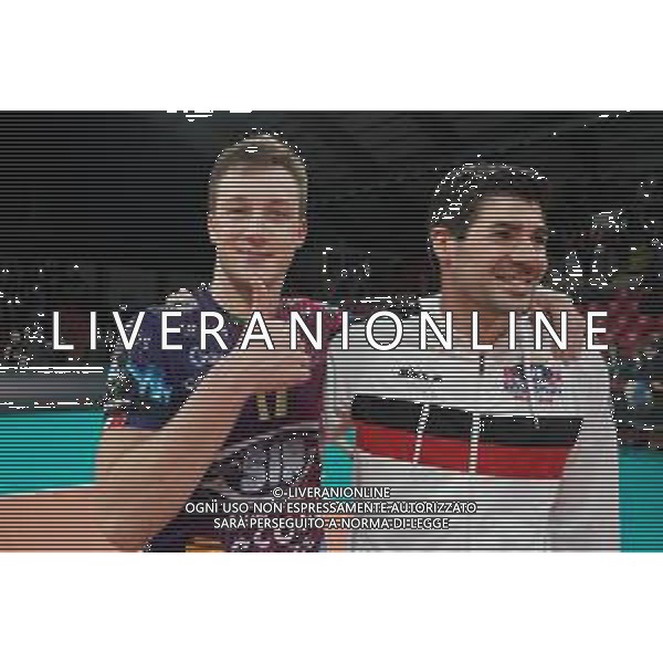 Volley Champions League Men 2019/2020 Perugia, Italia 19/02/2020 Sir Sicoma Monini Perugia vs Projekt Warszawa Nella foto: oleh plotnytskyi (n.17 schiacciatore sir safety conad perugia) filippo lanza (n.10 schiacciatore sir safety conad perugia) esultano per la vittoria ©Loris Cerquiglini - Alessio Marini / AGENZIA ALDO LIVERANI SAS