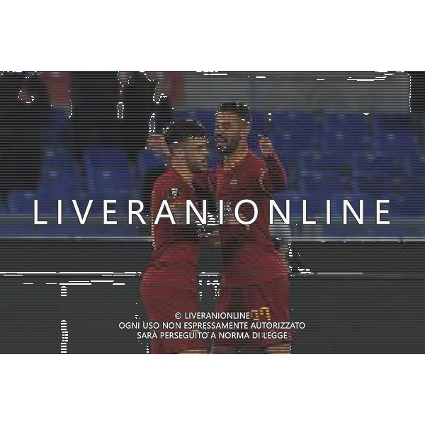 Roma vs Gent Europa League - Sedicesimi di finale Stadio Olimpico - Roma 20-02-2020 nella foto Esultanza dopo il gol di Carles Perez e Spinazzola ©Federico Gaetano / AGENZIA ALDO LIVERANI SAS
