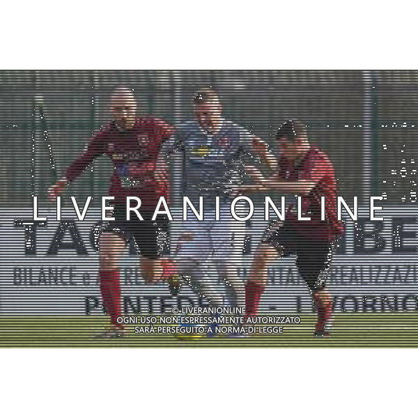Campionato di Calcio Serie C - Lega Pro 2019/2020 Pontedera, Italia 23/02/2020 Pontedera vs Alessandria Nella foto: Umberto Eusepi (A) protegge palla tra Luca Piana (P) e Gianluca Barba (P) FOTO FABIO FAGIOLINI-ALESSIO MARINI-AG ALDO LIVERANI SAS