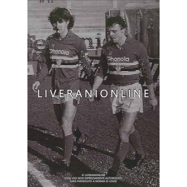 RETROSPETTIVA NICOLA ZANONE CALCIATORE NELLA FOTO NICOLA ZANONE CON LA MAGLIA DELLA SAMPDORIA CALCIO CON PIETRO VIERCHOWOD NELL\'ANNO 1984 AG ALDO LIVERANI SAS