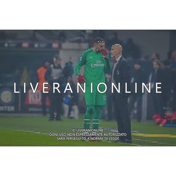 Head Coach of AC Milan Stefano Pioli and Gianluigi Donnarumma of AC Milan during italian soccer Serie A season 2019/20 of AC Milan - Photo credit Fabrizio Carabelli /LMEDIA / AGENZIA ALDO LIVERANI SAS