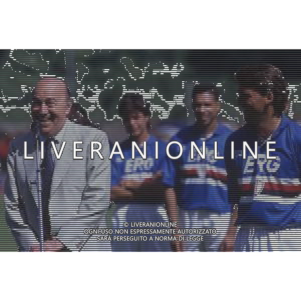 RETROSPETTIVA PAOLO MANTOVANI PRESIDENTE DELLA SAMPDORIA CALCIO NELLA FOTO PAOLO MANTOVANI PRESIDENTE DELLA SAMPDORIA CALCIO CON ROBERTO MANCINI AG ALDO LIVERANI SAS