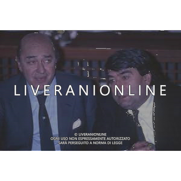 RETROSPETTIVA PAOLO MANTOVANI PRESIDENTE DELLA SAMPDORIA CALCIO NELLA FOTO PAOLO MANTOVANI PRESIDENTE DELLA SAMPDORIA CALCIO CON IL PRESIDENTE DEL GENOA CALCIO ALDO SPINELLI AG ALDO LIVERANI SAS
