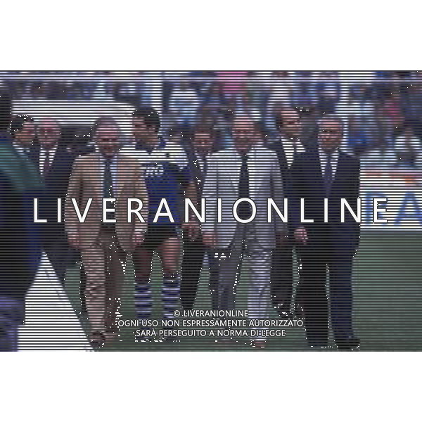 RETROSPETTIVA PAOLO MANTOVANI PRESIDENTE DELLA SAMPDORIA CALCIO NELLA FOTO PAOLO MANTOVANI PRESIDENTE DELLA SAMPDORIA CALCIO CON RICCARDO GARRONE E GIANLUCA VIALLI AG ALDO LIVERANI SAS