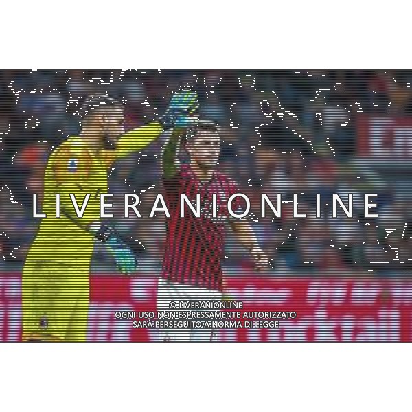 Gianluigi Donnarumma of AC Milan and Alessio Romagnoli of AC Milan during italian soccer Serie A season 2019/20 of AC Milan - Photo credit Fabrizio Carabelli /LMEDIA/ AGENZIA ALDO LIVERANI SAS