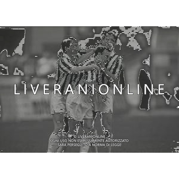 26-04-1992 MILANO CAMPIONATO DI CALCIO SERIE A INTER -JUVENTUS 1-3 NELLA FOTO DOPO GOAL SALVATORE SCHILLACI CON GIANCARLO MAROCCHI E MASSIMO CARRERA AG ALDO LIVERANI SAS