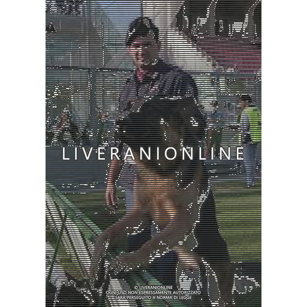 10-10-1999 ALZANO BERGAMO- CAMPIONATO DI CALCIO SERIE B ALZANO SALERNITANA 3-2 NELLA FOTO POLIZIA IN CAMPO CON IL CANE PSTORE TEDESCO AG ALDO LIVERANI SAS