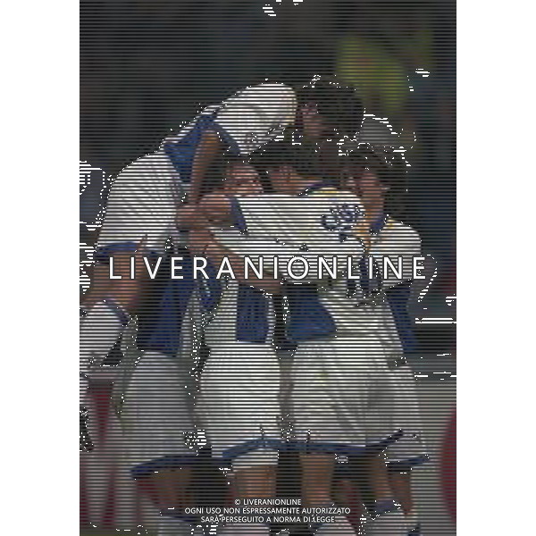 01-10-1997 PARMA COPPA UEFA FASE A GIRONI PARMA GALATASARAY 2-0 NELLA FOTO ABBRACCI GIOCATORI PARMA DOPO IL GOAL AG ALDO LIVERANI SAS 