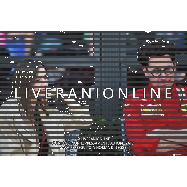 (L to R): Charlotte Sine (MON), girlfriend of Charles Leclerc (MON) Ferrari, with Mattia Binotto (ITA) Ferrari Team Principal. 12.03.2020. Formula 1 World Championship, Rd 1, Australian Grand Prix, Albert Park, Melbourne, Australia, Preparation Day. / AGENZIA ALDO LIVERANI SAS - ITALY ONLY EDITORIAL USE ONLY - Charles Leclerc Ferrari F1 with his girlfriend Charlotte Sine\'
