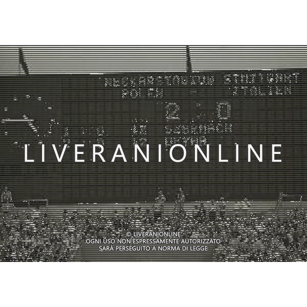 23-06-1974 STOCCARDA CAMPIONATO DEL MONDO DI CALCIO POLONIA ITALIA 2-1 NELLA FOTO TABELLONE RISULTATO AG ALDO LIVERANI SAS