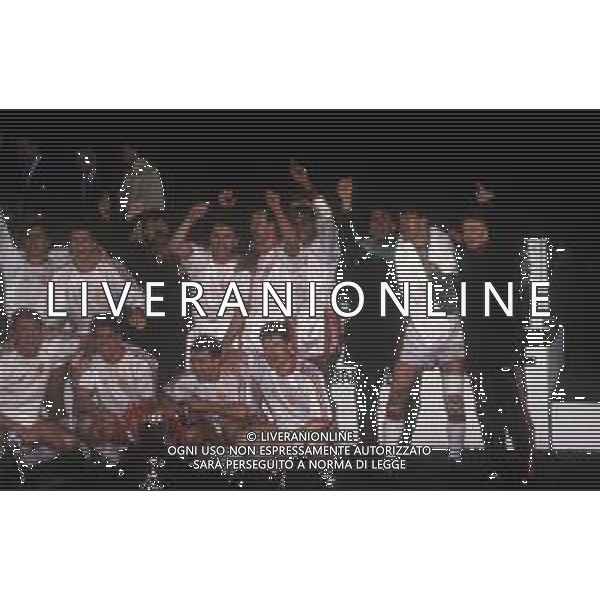 15-05-1991 ROTTERDAM FINALE DI COPPA DELLE COPPE MANCHESTER UNITED-BARCELLONA 2-1 NELLA FOTO I GIOCATORI DEL MANCHESTER UNITED FESTEGGIANO A FINE GARA AG ALDO LIVERANI SAS