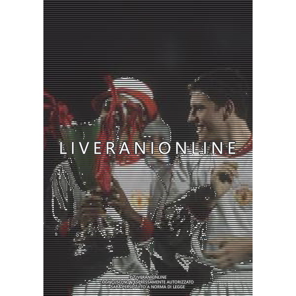 15-05-1991 ROTTERDAM FINALE DI COPPA DELLE COPPE MANCHESTER UNITED-BARCELLONA 2-1 NELLA FOTO I GIOCATORI DEL MANCHESTER UNITED FESTEGGIANO A FINE GARA AG ALDO LIVERANI SAS