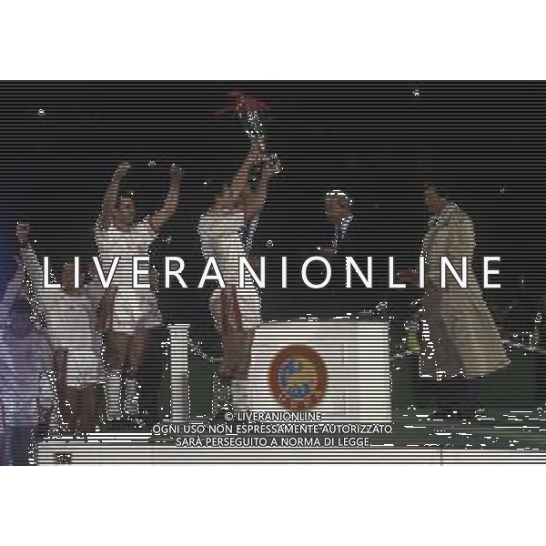 15-05-1991 ROTTERDAM FINALE DI COPPA DELLE COPPE MANCHESTER UNITED-BARCELLONA 2-1 NELLA FOTO I GIOCATORI DEL MANCHESTER UNITED FESTEGGIANO A FINE GARA AG ALDO LIVERANI SAS