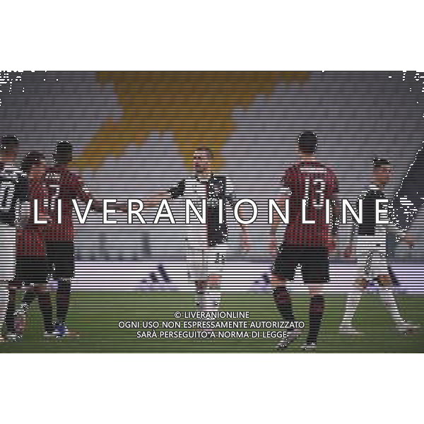 Juventus - Milan Semifinale ritorno Coppa Italia Tim Cup Juventus Stadium Torino 12.06.2020 - partita giocata a porte chiuse emergenza coronavirus Nella foto esultanza di Leonardo bonucci a fine gara con Rafael Leao ©Agenzia Aldo Liverani Sas