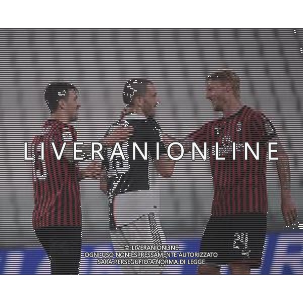Juventus - Milan Semifinale ritorno Coppa Italia Tim Cup Juventus Stadium Torino 12.06.2020 - partita giocata a porte chiuse emergenza coronavirus Nella foto Leonardo Bonucci con alessio romagnoli e Simon Kjaer ©Agenzia Aldo Liverani Sas
