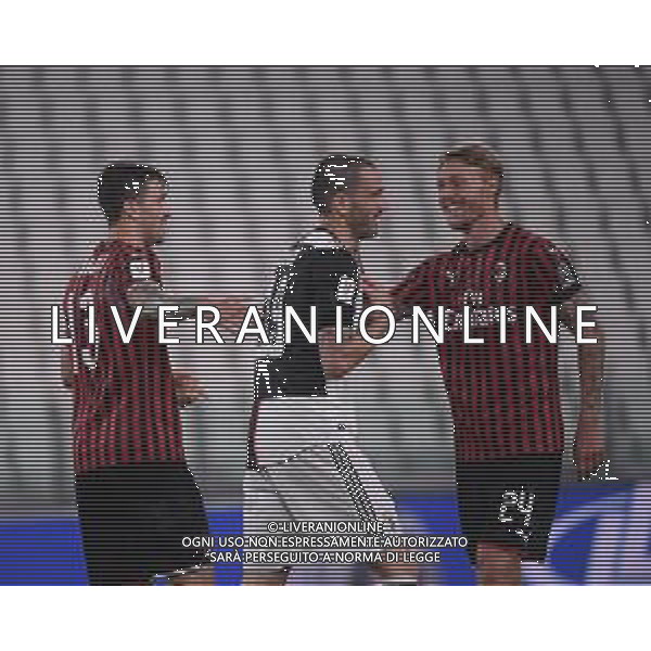 Juventus - Milan Semifinale ritorno Coppa Italia Tim Cup Juventus Stadium Torino 12.06.2020 - partita giocata a porte chiuse emergenza coronavirus Nella foto Leonardo Bonucci con alessio romagnoli e Simon Kjaer ©Agenzia Aldo Liverani Sas