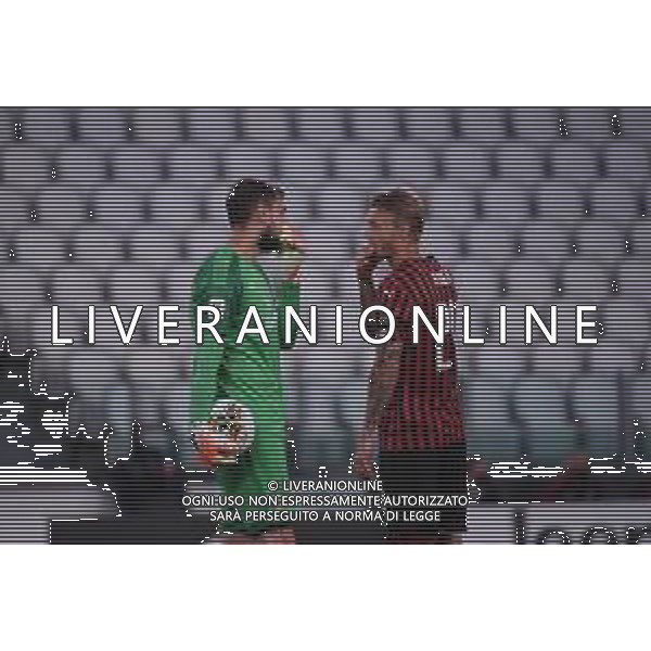 Juventus - Milan Semifinale ritorno Coppa Italia Tim Cup Juventus Stadium Torino 12.06.2020 - partita giocata a porte chiuse emergenza coronavirus Nella foto gianluigi donnarumma e simon kjaer ©Agenzia Aldo Liverani Sas