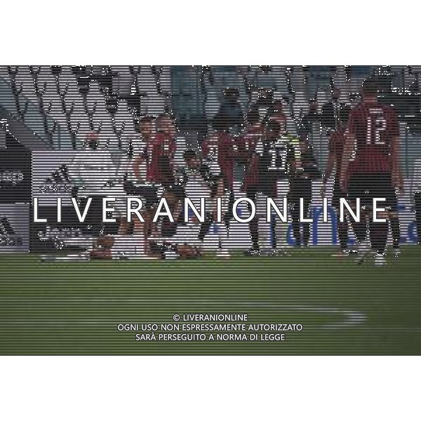 Juventus - Milan Semifinale ritorno Coppa Italia Tim Cup Juventus Stadium Torino 12.06.2020 - partita giocata a porte chiuse emergenza coronavirus Nella foto espulsione di ante rebic dopo il fallo su danilo a terra ©Agenzia Aldo Liverani Sas