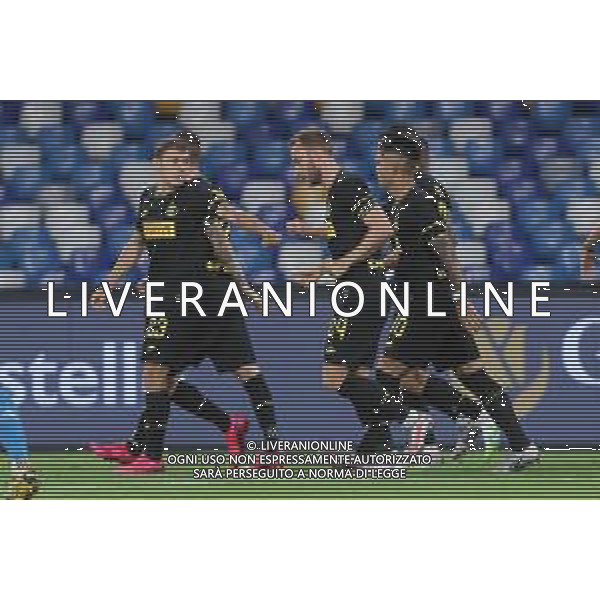NAPOLI - INTER SEMIFINALE RITORNO DI COPPA ITALIA TIM CUP 13.06.2020 - PARTITA GIOCATA A PORTE CHIUSE PER L\'EMERGENZA CORONAVIRUS NELLA FOTO: ESULTANZA DOPO IL GOL DI CHRISTIAN ERIKSEN DEL 0-1 ©MOSCA / AGENZIA ALDO LIVERANI SAS
